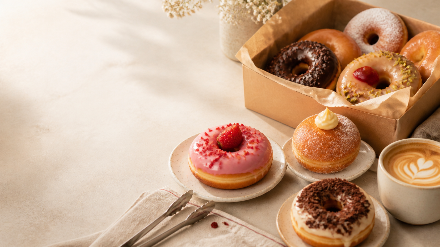 Donut spread with coffee