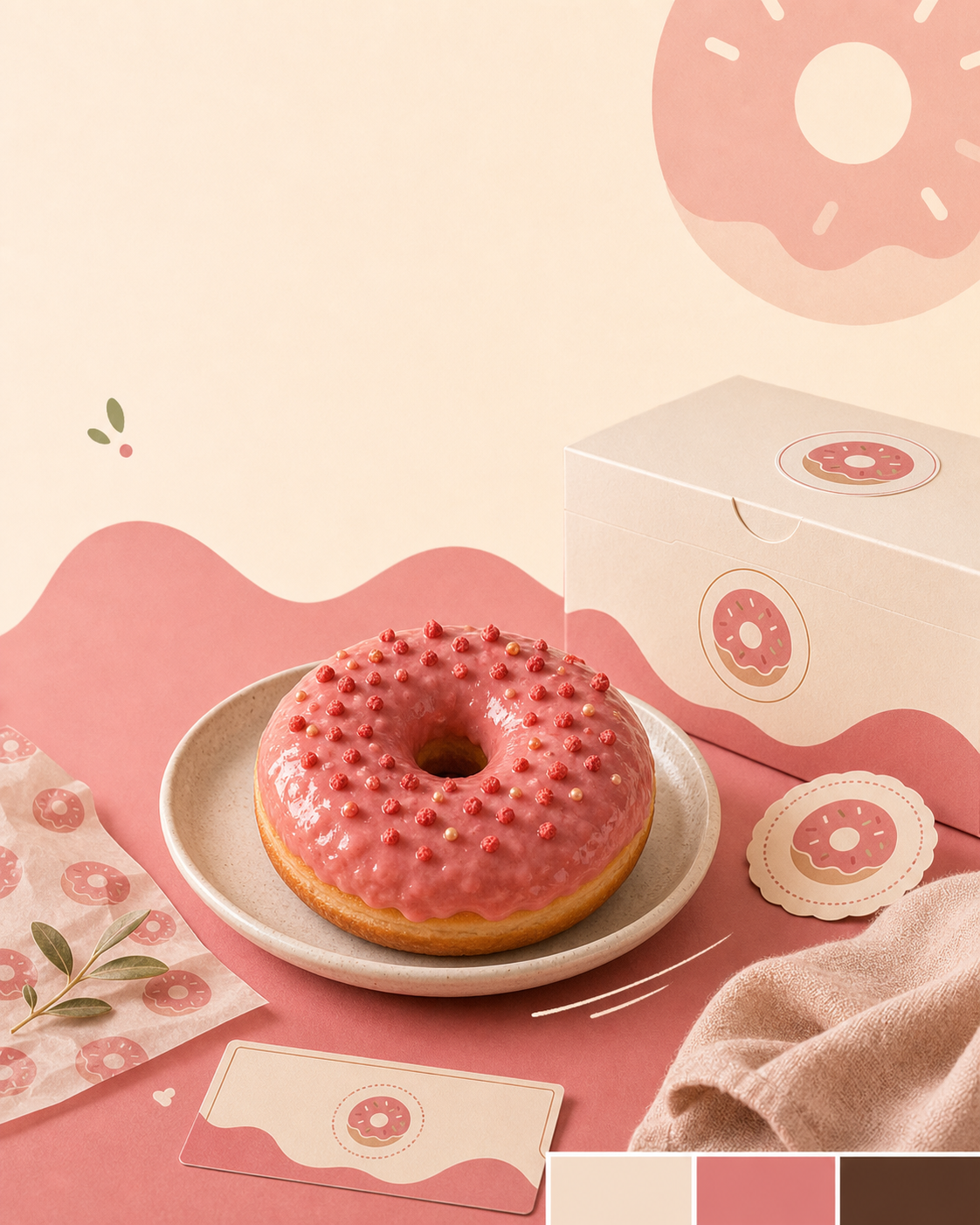 Pink donut on plate